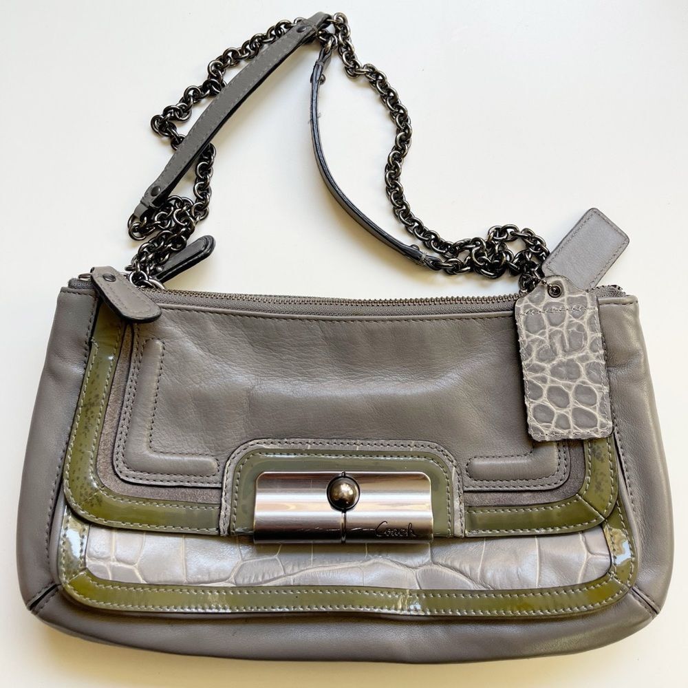 Vintage COACH Kristin Leather Crossbody hobo Bag gray and chain strap